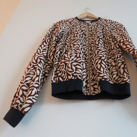 SOEUR Leaf Printed Cotton Bomber Chore Jacket Abstract Minimalist Sz 36 / US S - Picture 8 of 15